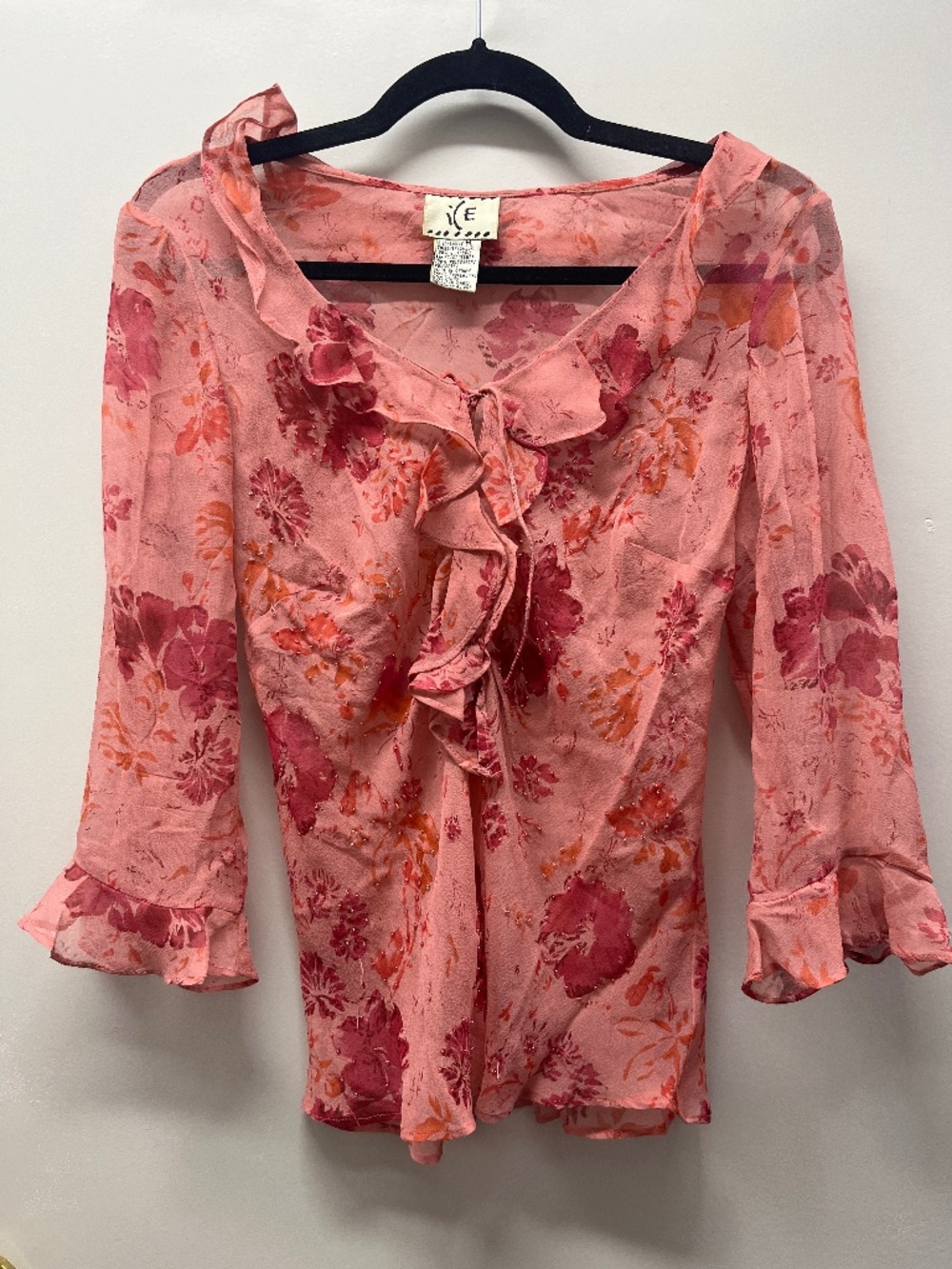 Vintage iCe  floral beaded silk top